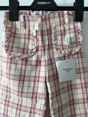 Simonetta Cream and Pink Plaid Ruffle Pocket Capri Pants